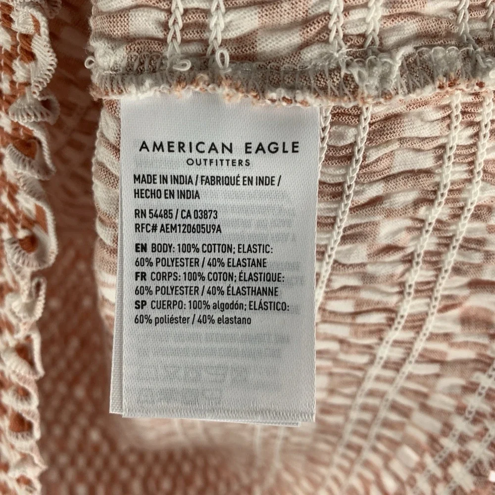 NWT American Eagle Smocked Baby Tee Women's Medium NEW Checkered 100% Cotton AE